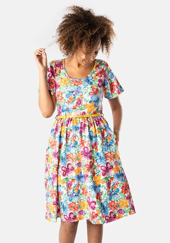 Hannah Watercolour Floral Print Cotton Dress