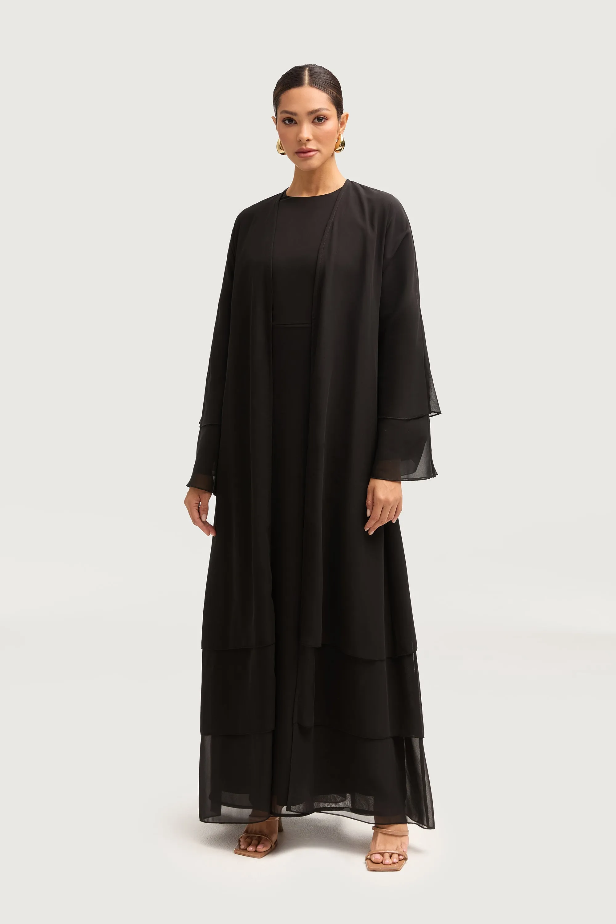 Hawa Two Piece Abaya & Dress Set - Black