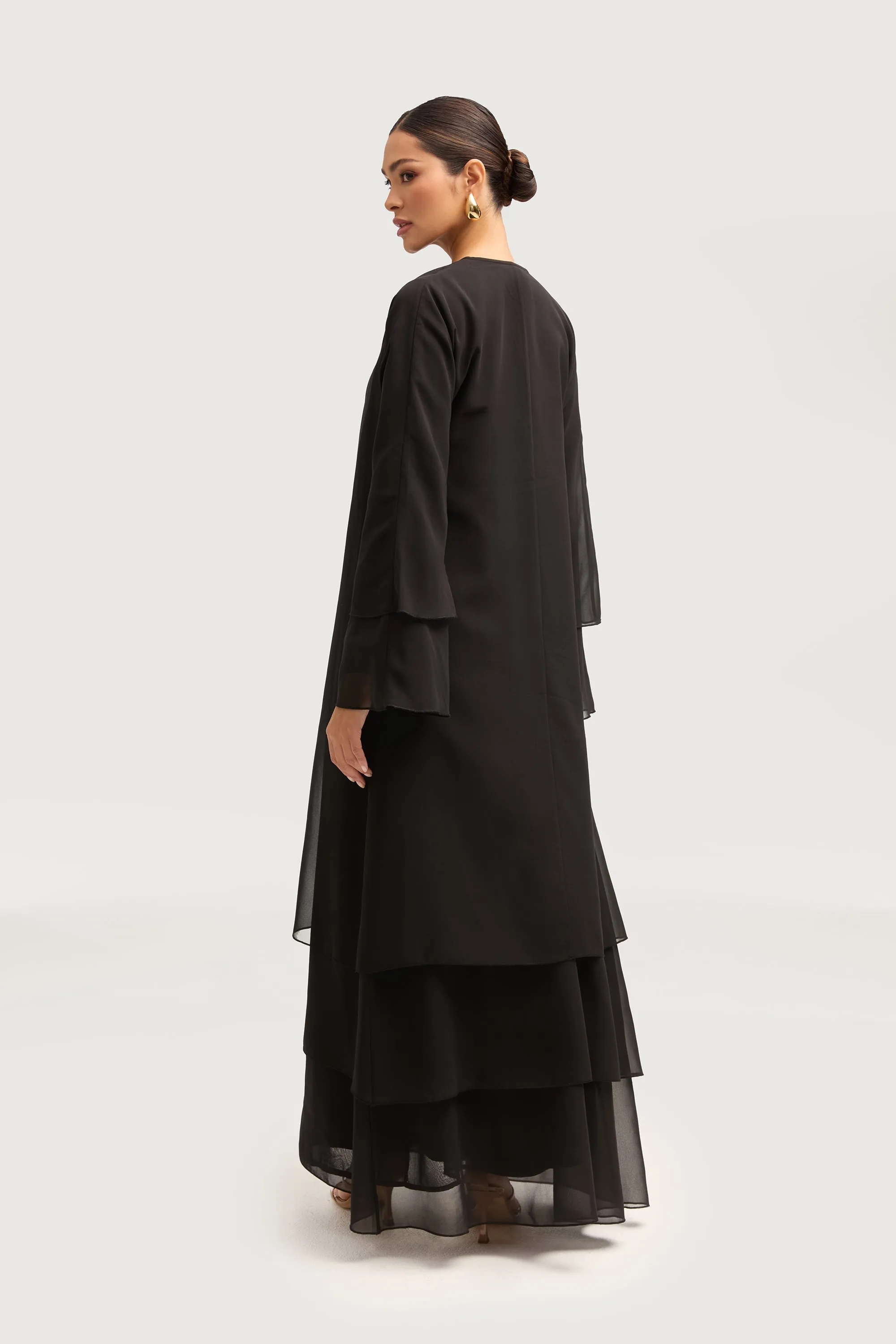 Hawa Two Piece Abaya & Dress Set - Black