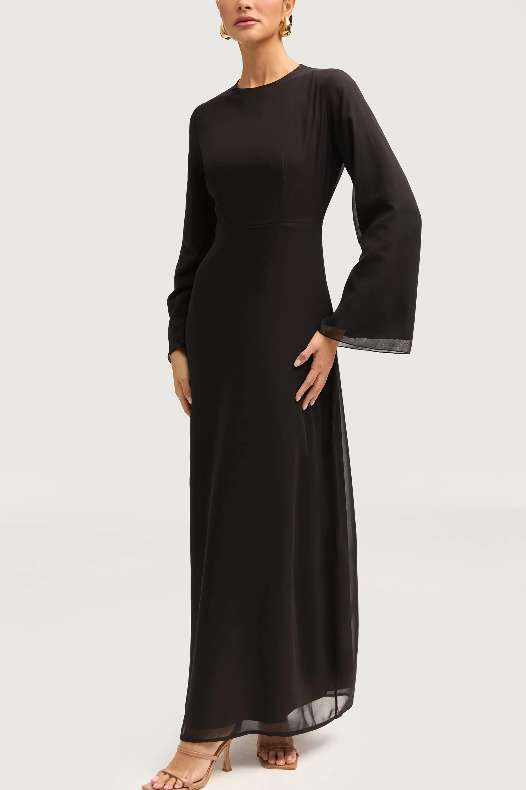 Hawa Two Piece Abaya & Dress Set - Black