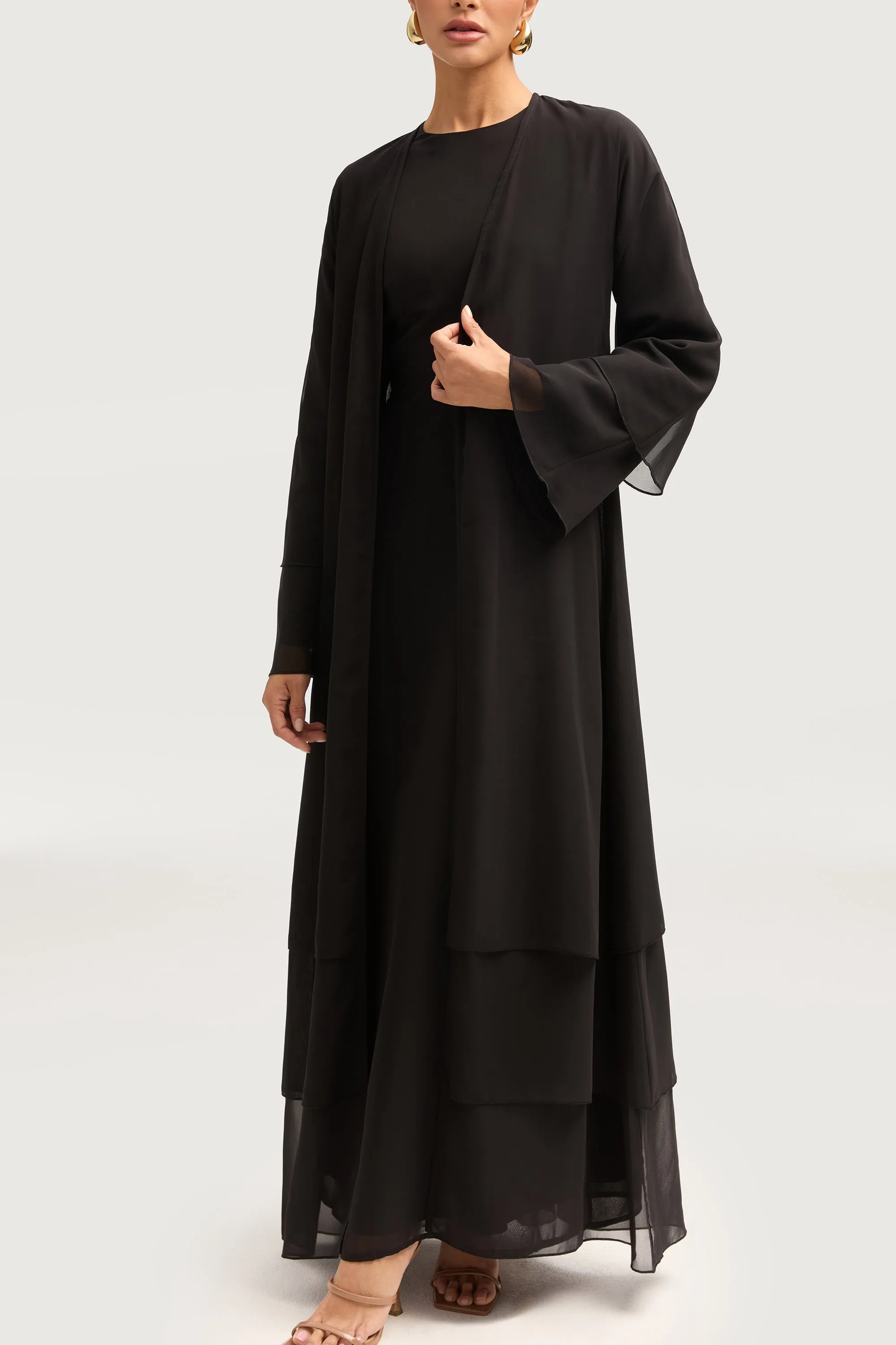 Hawa Two Piece Abaya & Dress Set - Black