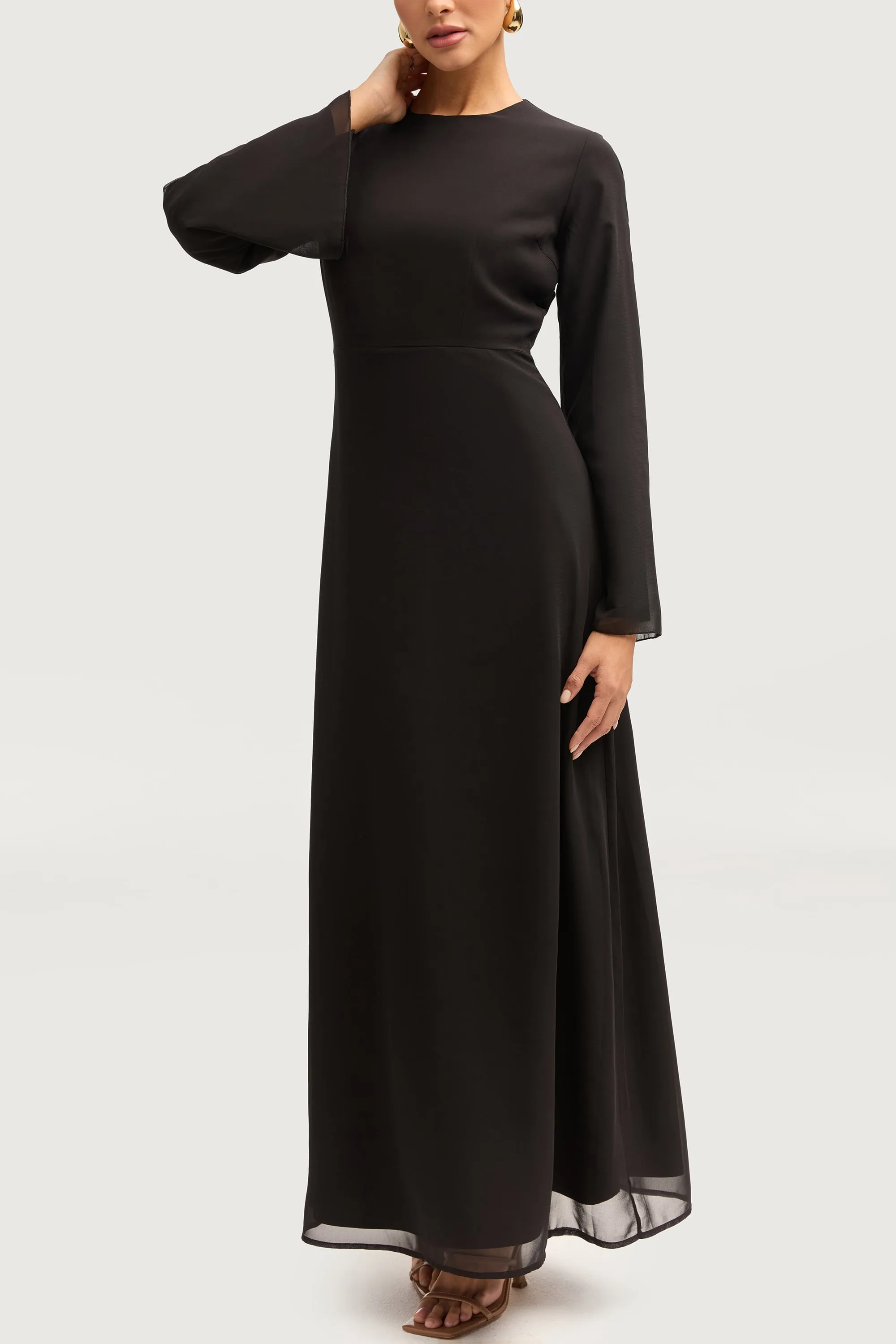 Hawa Two Piece Abaya & Dress Set - Black