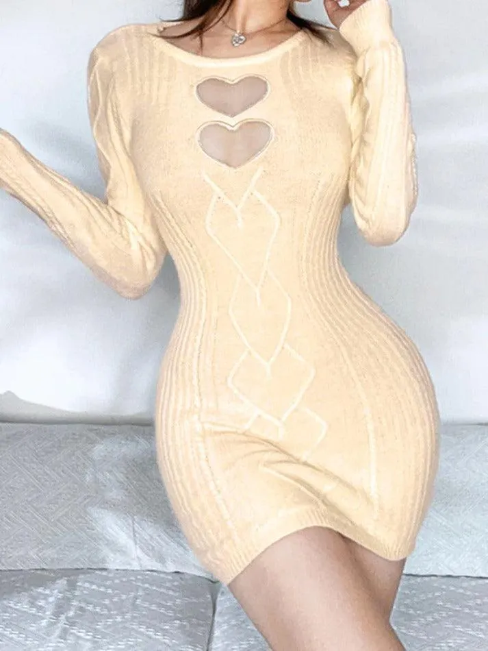 Heart Cutout Backless Knit Mini Dress