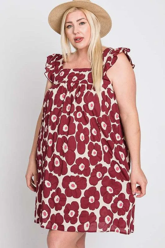 HI Curvy Plus Size Women Flora Print Baby Doll Flare Dress