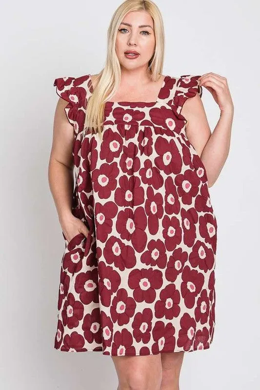 HI Curvy Plus Size Women Flora Print Baby Doll Flare Dress