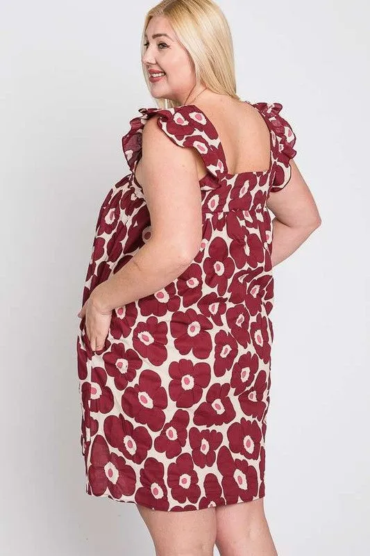 HI Curvy Plus Size Women Flora Print Baby Doll Flare Dress