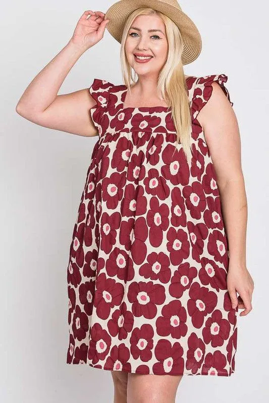 HI Curvy Plus Size Women Flora Print Baby Doll Flare Dress