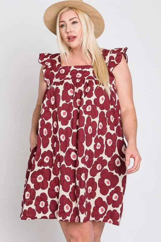 HI Curvy Plus Size Women Flora Print Baby Doll Flare Dress