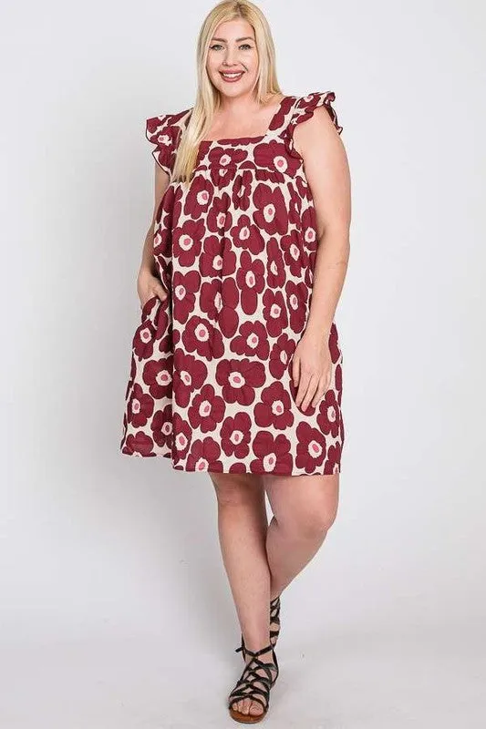 HI Curvy Plus Size Women Flora Print Baby Doll Flare Dress