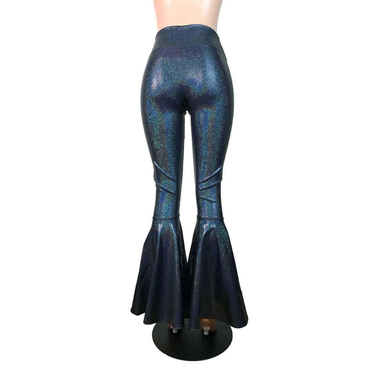 High Waist Bell Bottoms - Black Holographic