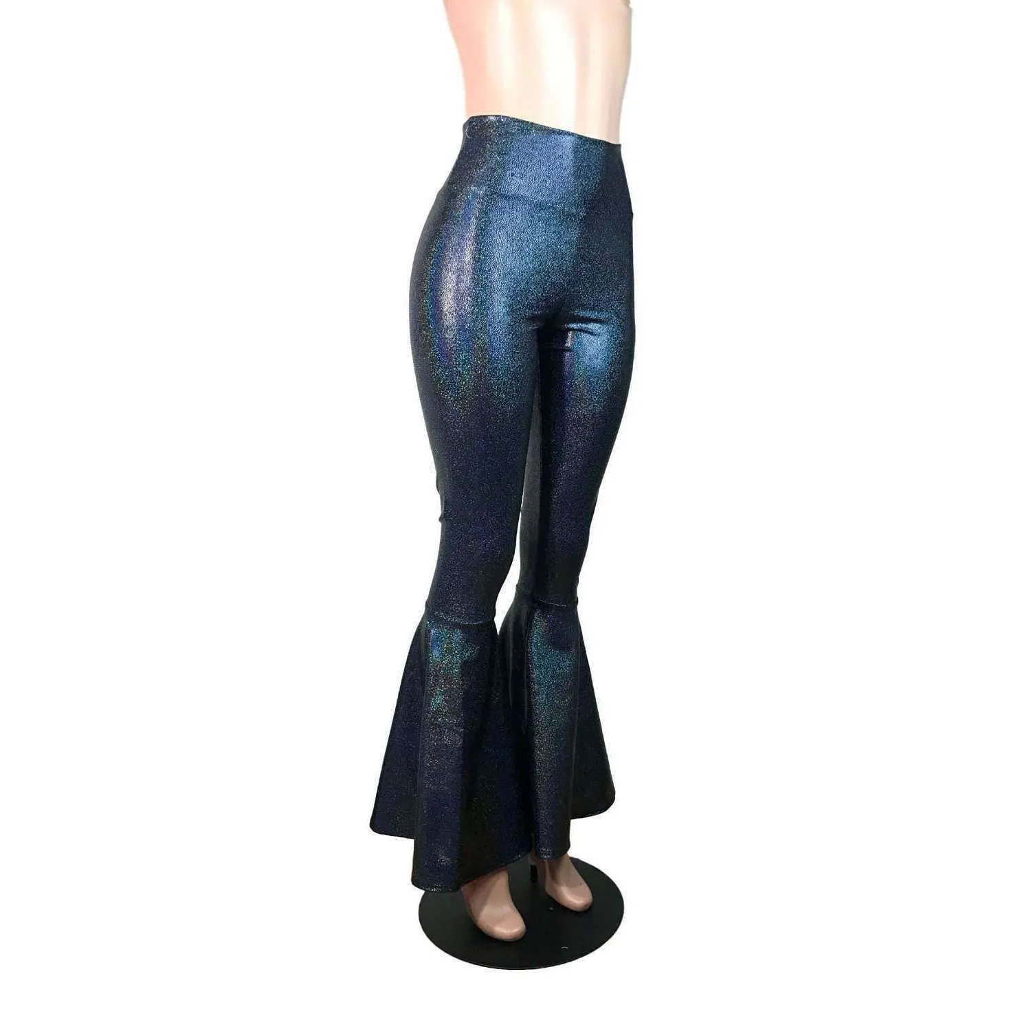 High Waist Bell Bottoms - Black Holographic