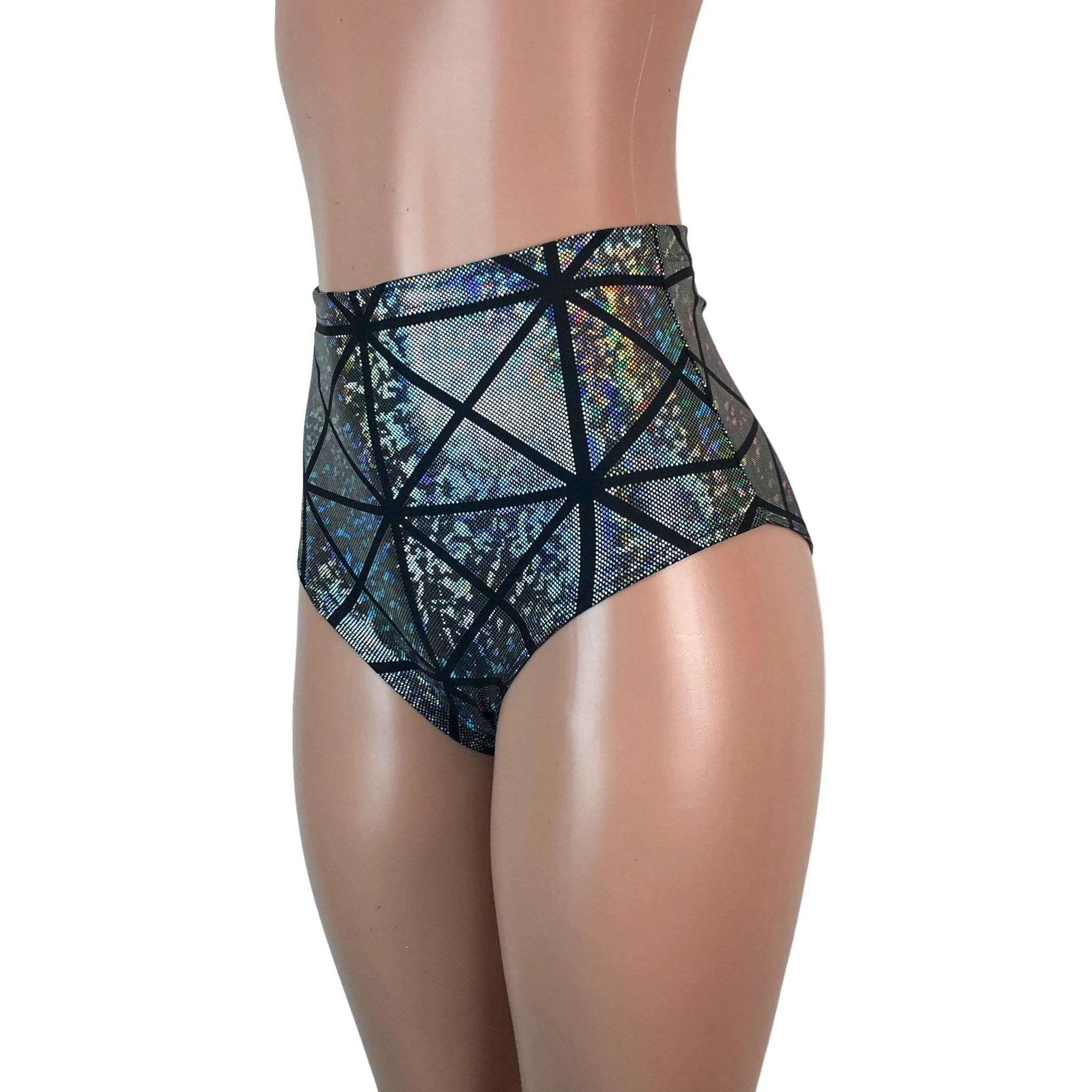 High Waist Scrunch Bikini Hot Pants - Silver Glass Pane