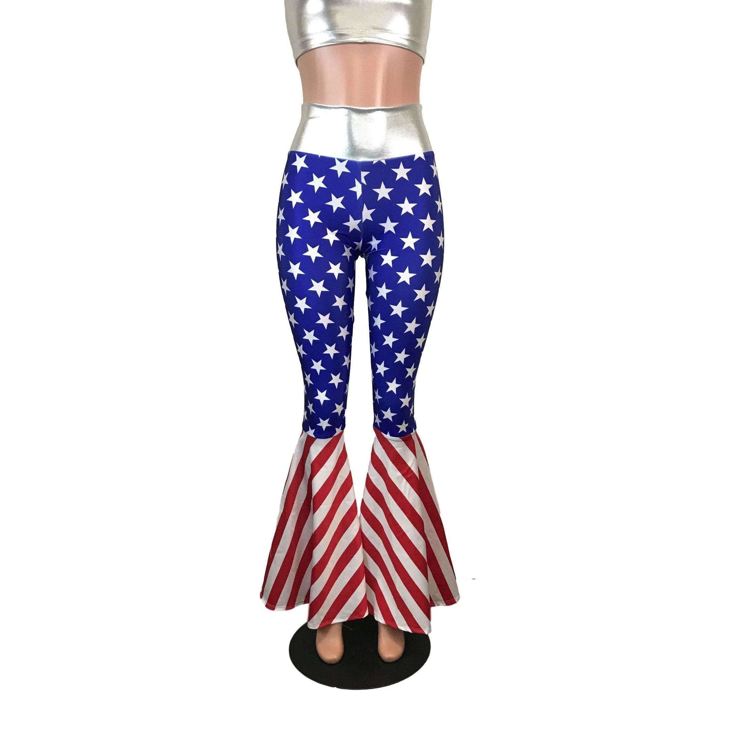 High Waisted Bell Bottom Flares - Stars & Stripes Flag