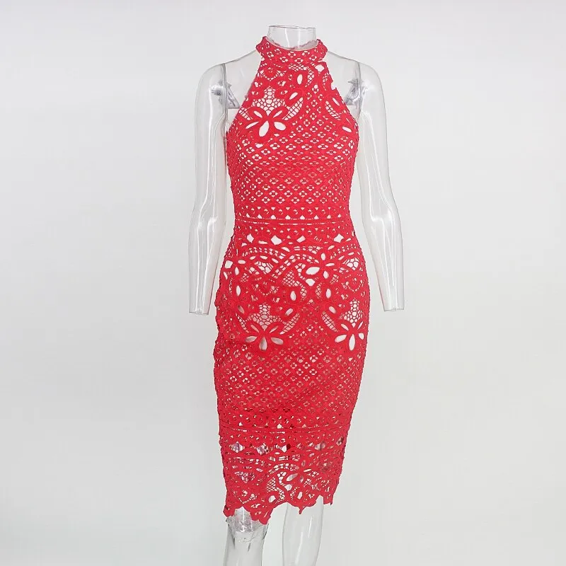 Hollow Out Lace Halter Women Dress