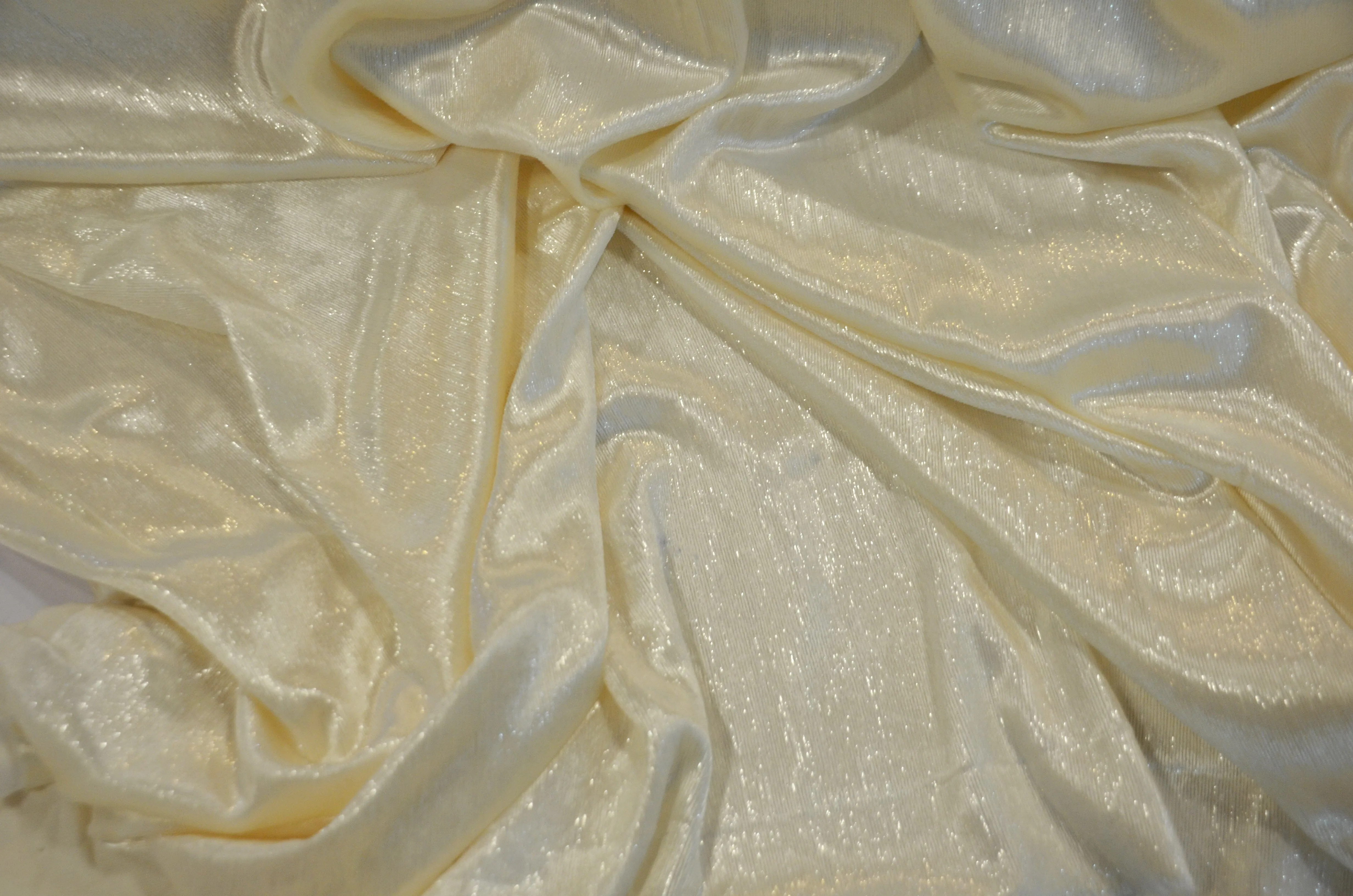 Ivory Silky Velvet with Metallic Lurex | 52" Wide | Polyester Super Soft Lurex Velvet | Soft Metallic Velvet for Dresses, Clothing, Skirts, Costume |