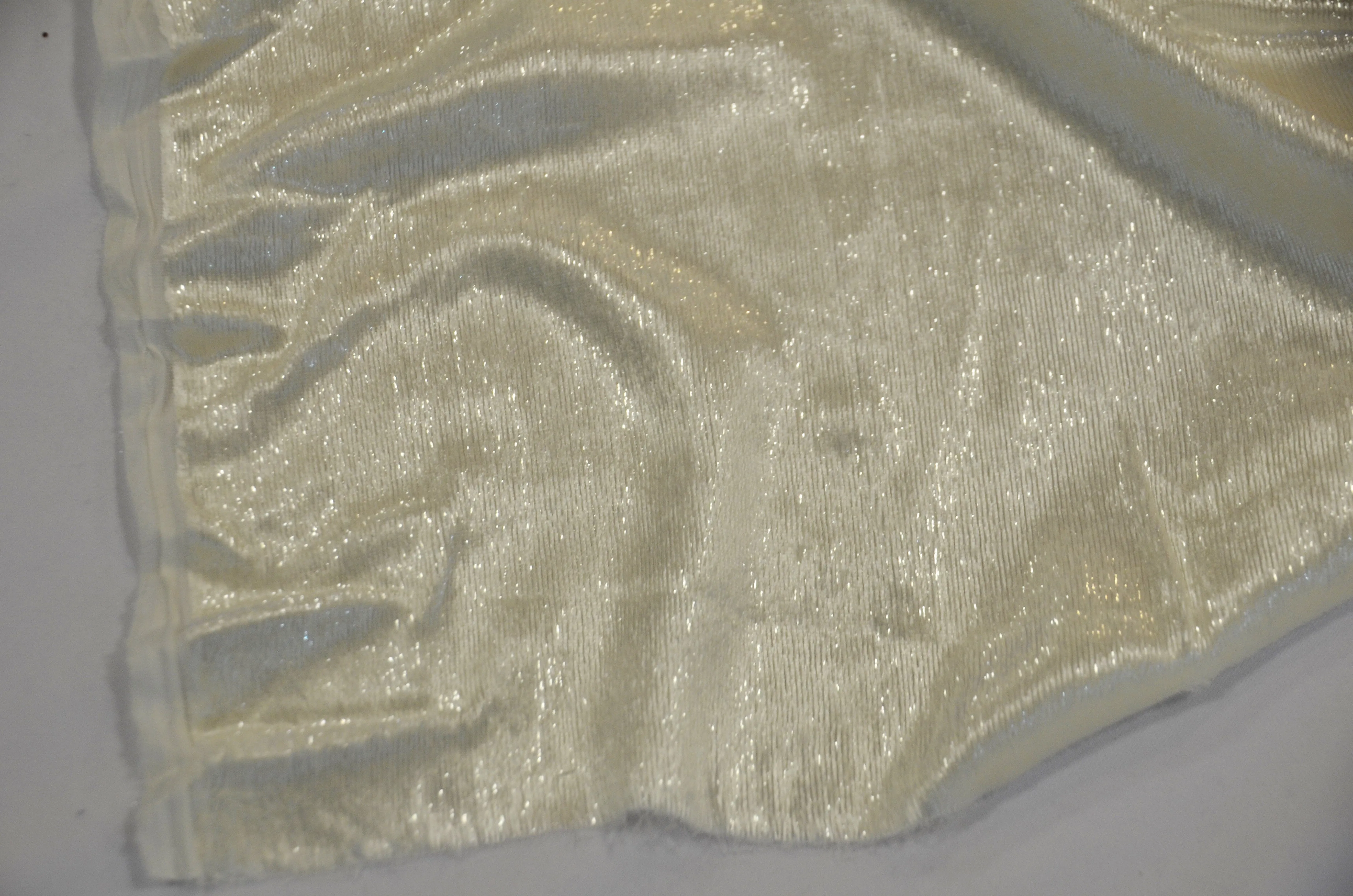 Ivory Silky Velvet with Metallic Lurex | 52" Wide | Polyester Super Soft Lurex Velvet | Soft Metallic Velvet for Dresses, Clothing, Skirts, Costume |