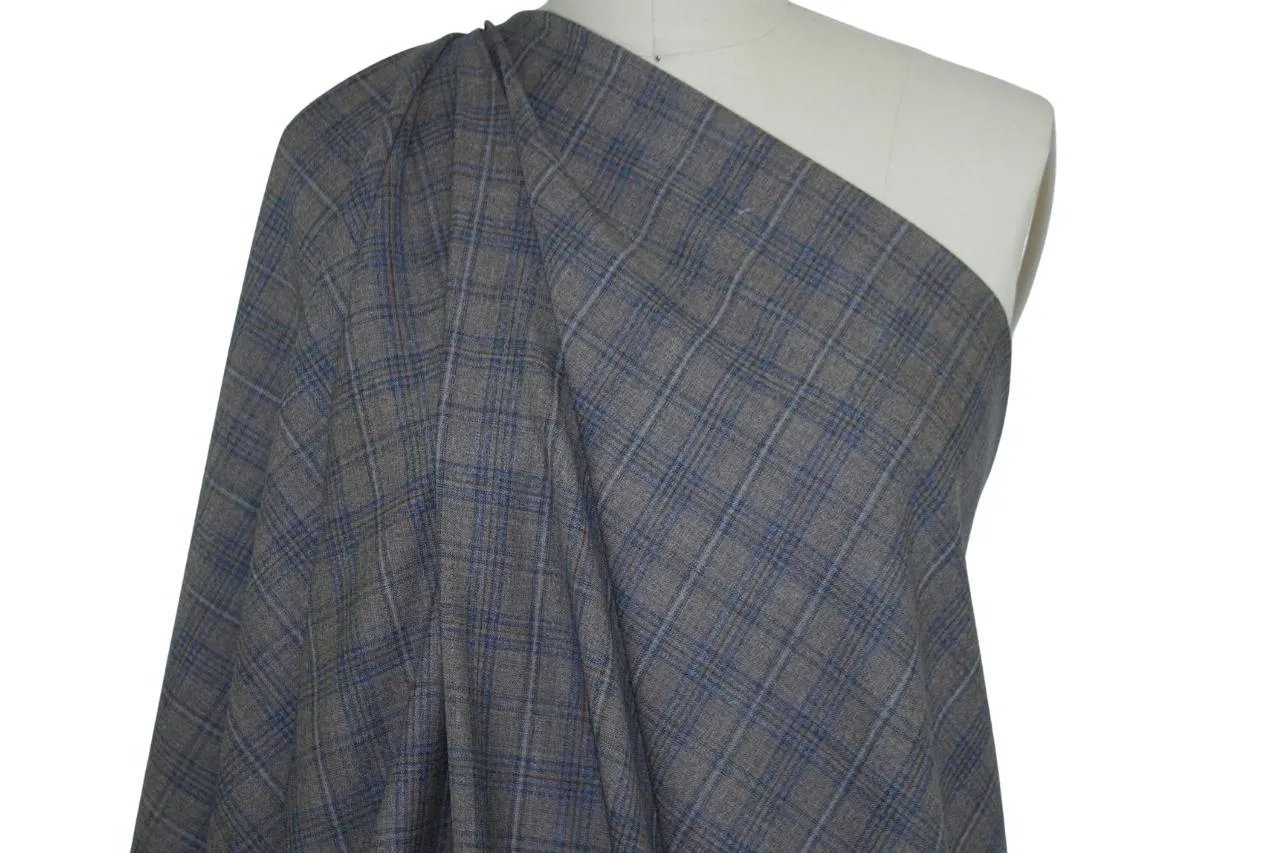 JA Prince of Wales Plaid Tropical Wool - Blue/Gray/Brown