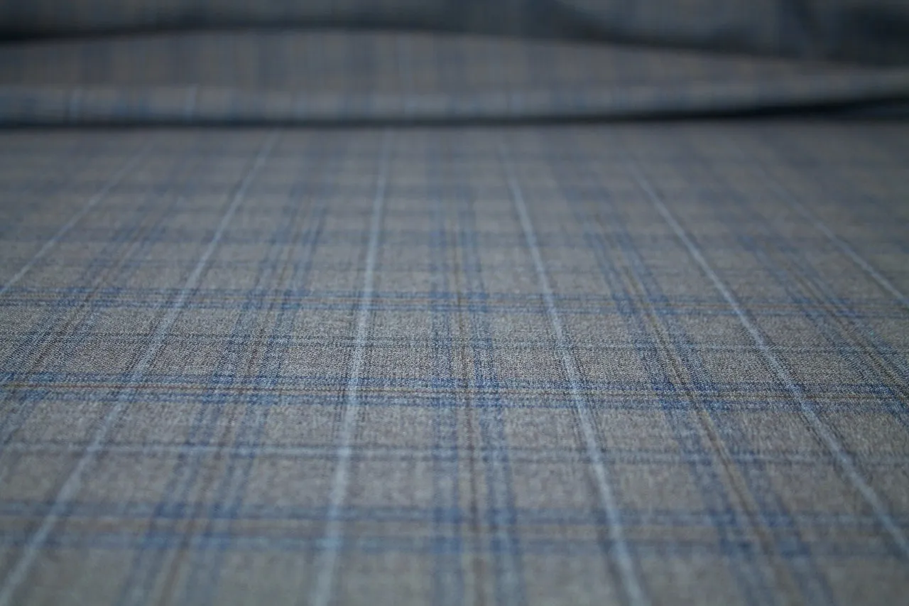 JA Prince of Wales Plaid Tropical Wool - Blue/Gray/Brown