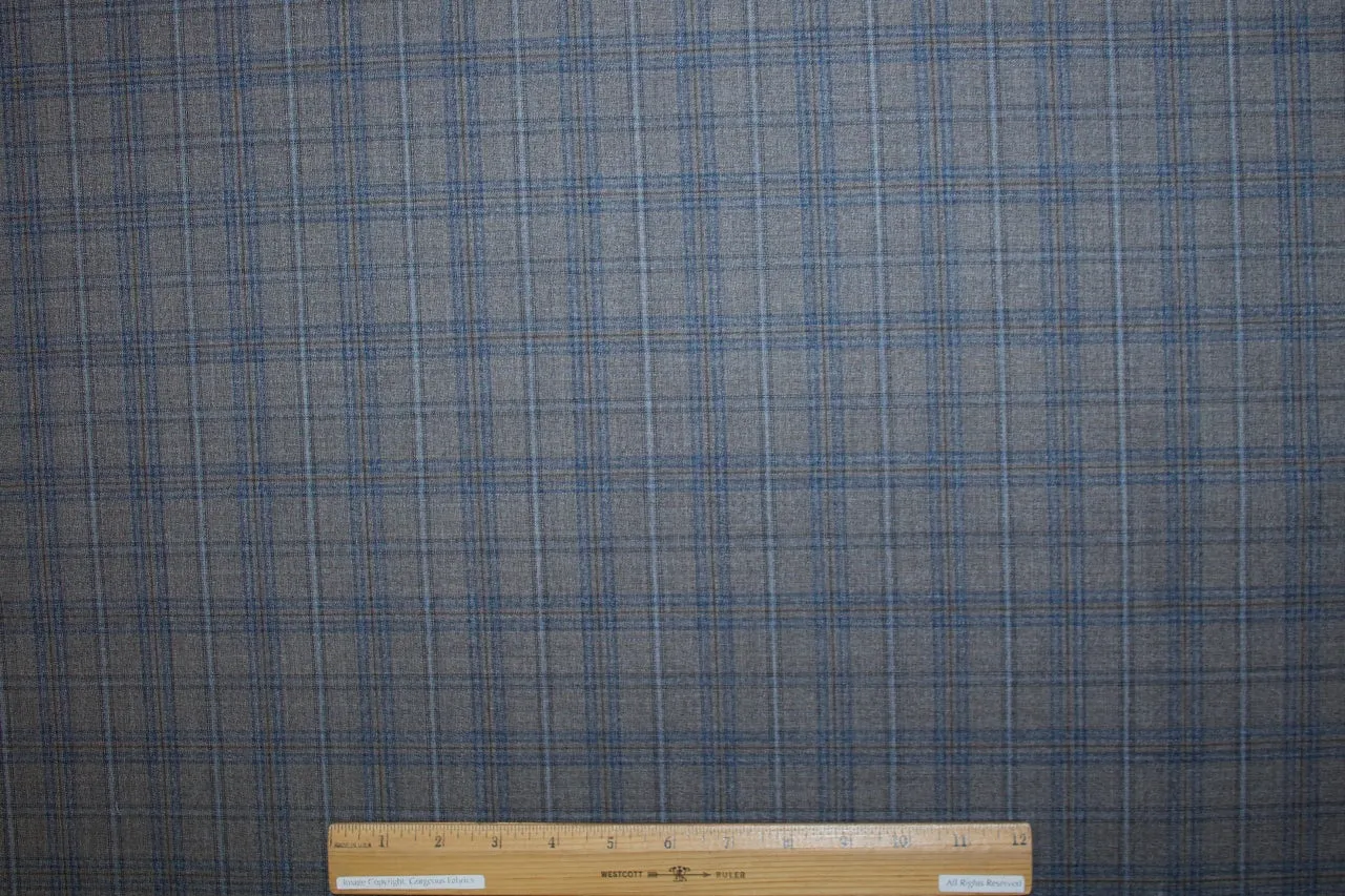 JA Prince of Wales Plaid Tropical Wool - Blue/Gray/Brown