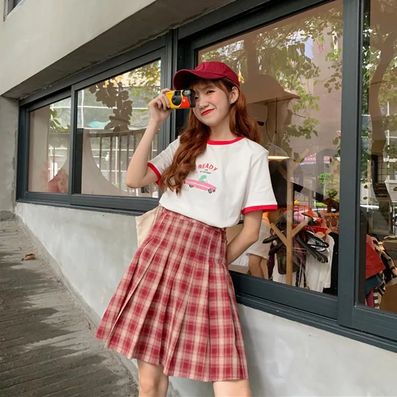 Kawaii A-line Red Plaid Skirt