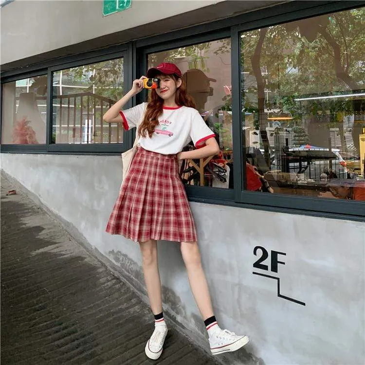 Kawaii A-line Red Plaid Skirt