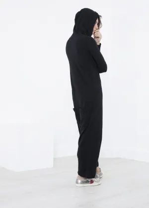 Knit Hooded Jumpsuit in Black -UEB