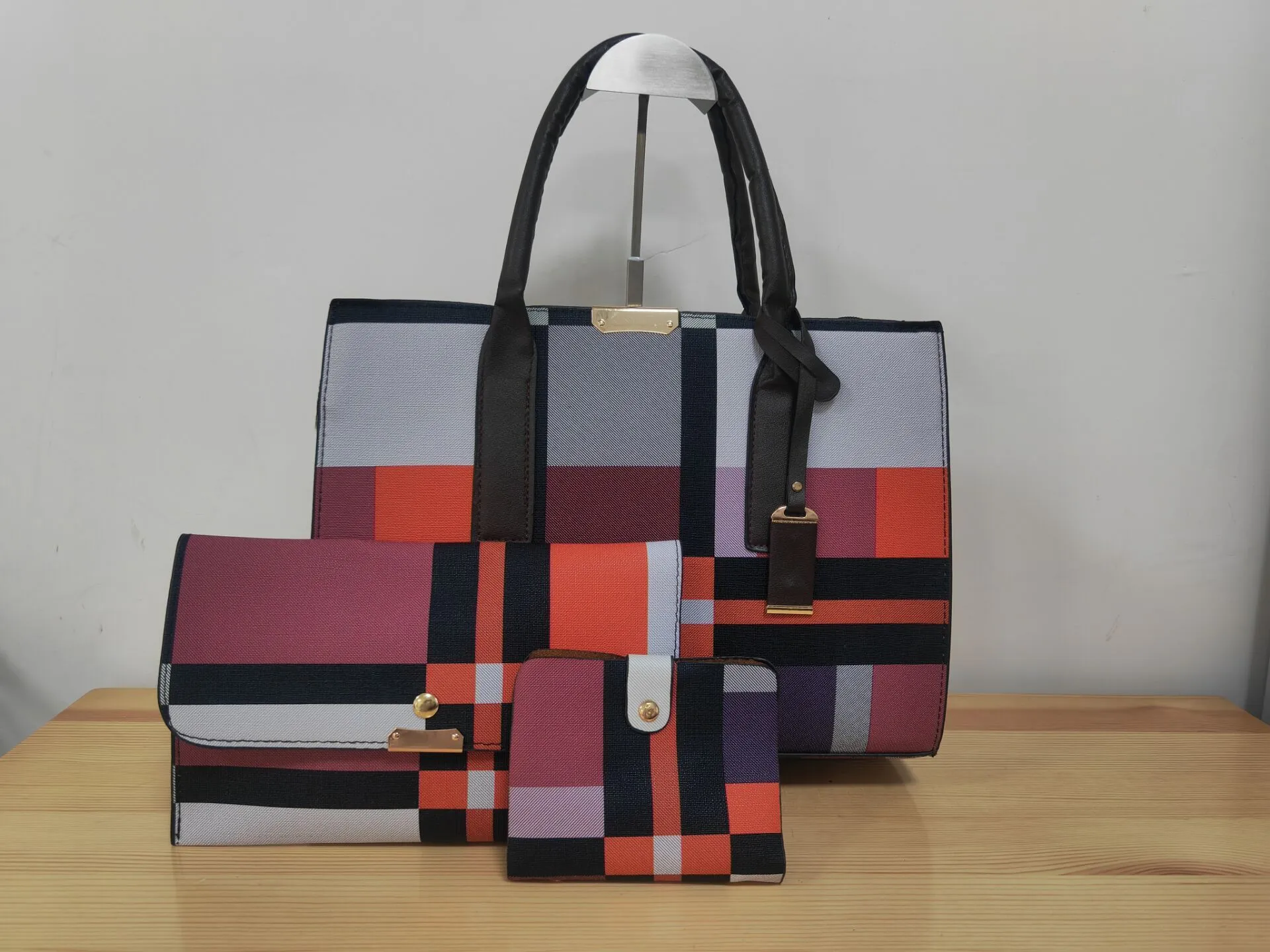 Korean Plaid Trio: Stylish Three-Piece Messenger Bag Set