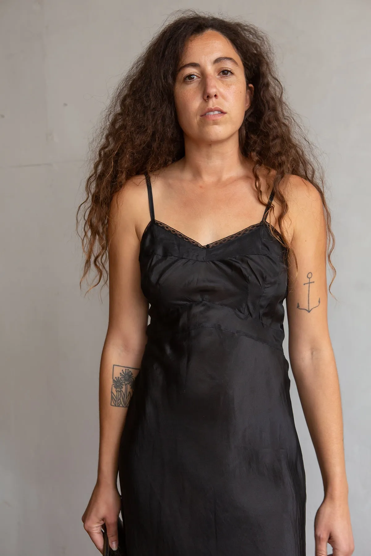 Lola Silk Slip Dress in Black