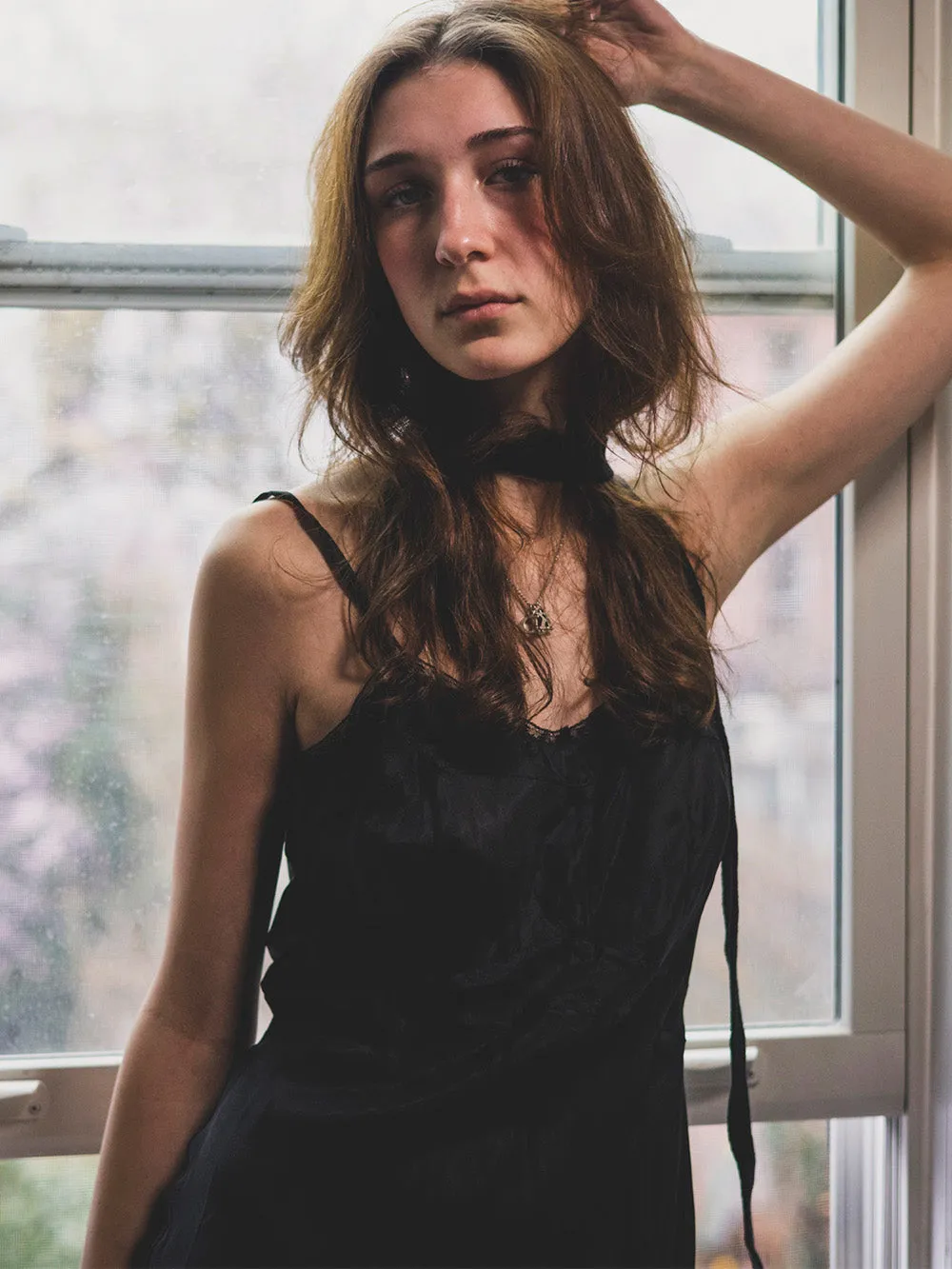 Lola Silk Slip Dress in Black