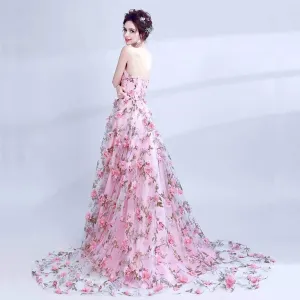 Long Appliqued Flowers Party Prom Dress