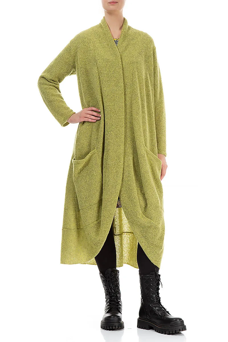 Long Open Golden Lime Wool Cardigan