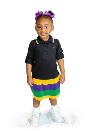 Mardi Gras Little Girls Black Polo Dress