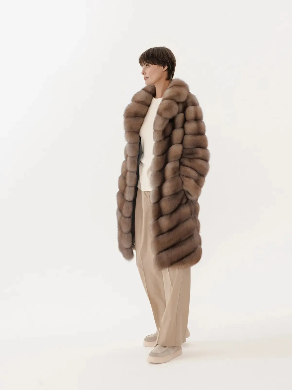 Marten coat with stand-up collar