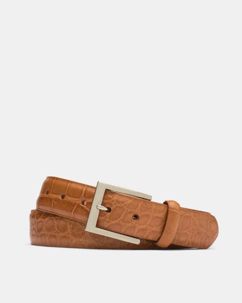 Matte American Alligator Belt in Almond