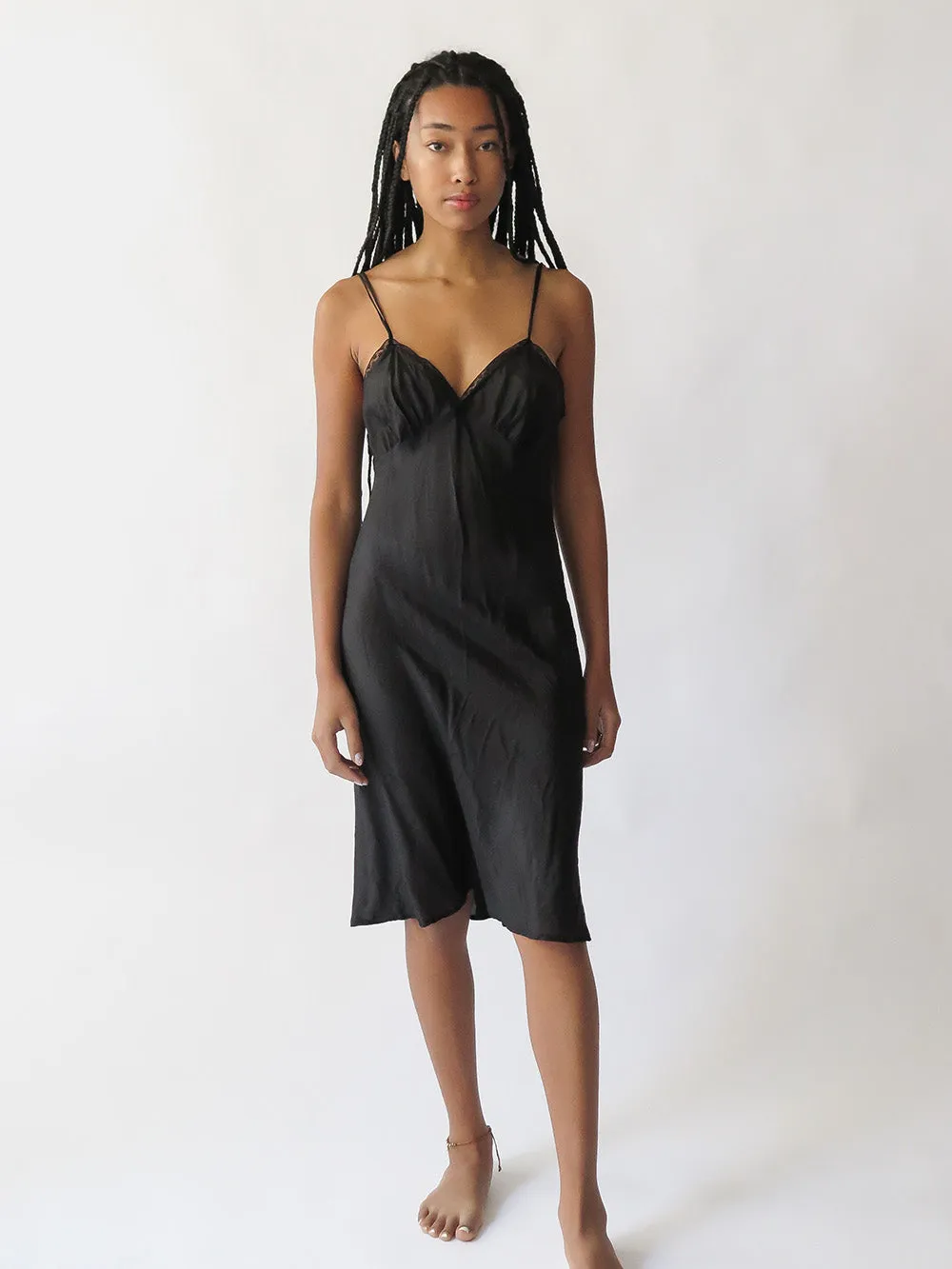 Maude Silk Slip Dress in Black