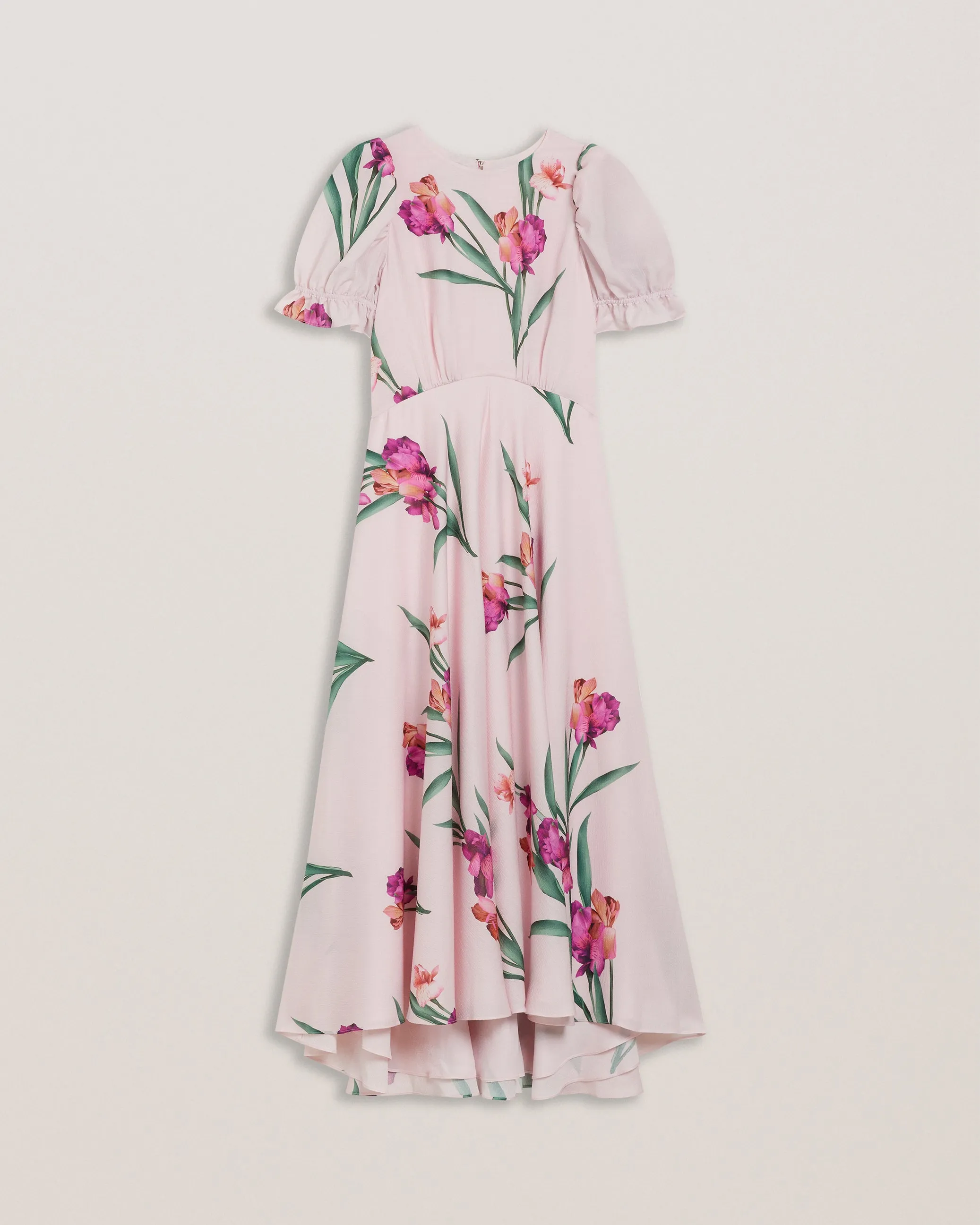 Meriel Midi Tea Dress With Puff Sleeves Lt-Pink