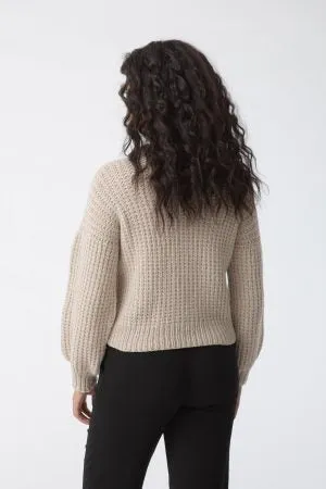 Merino Handknit Rib Sweater in Almond White