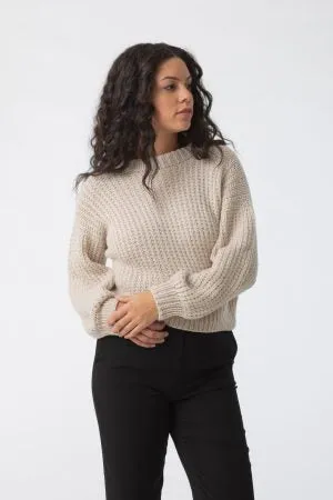 Merino Handknit Rib Sweater in Almond White