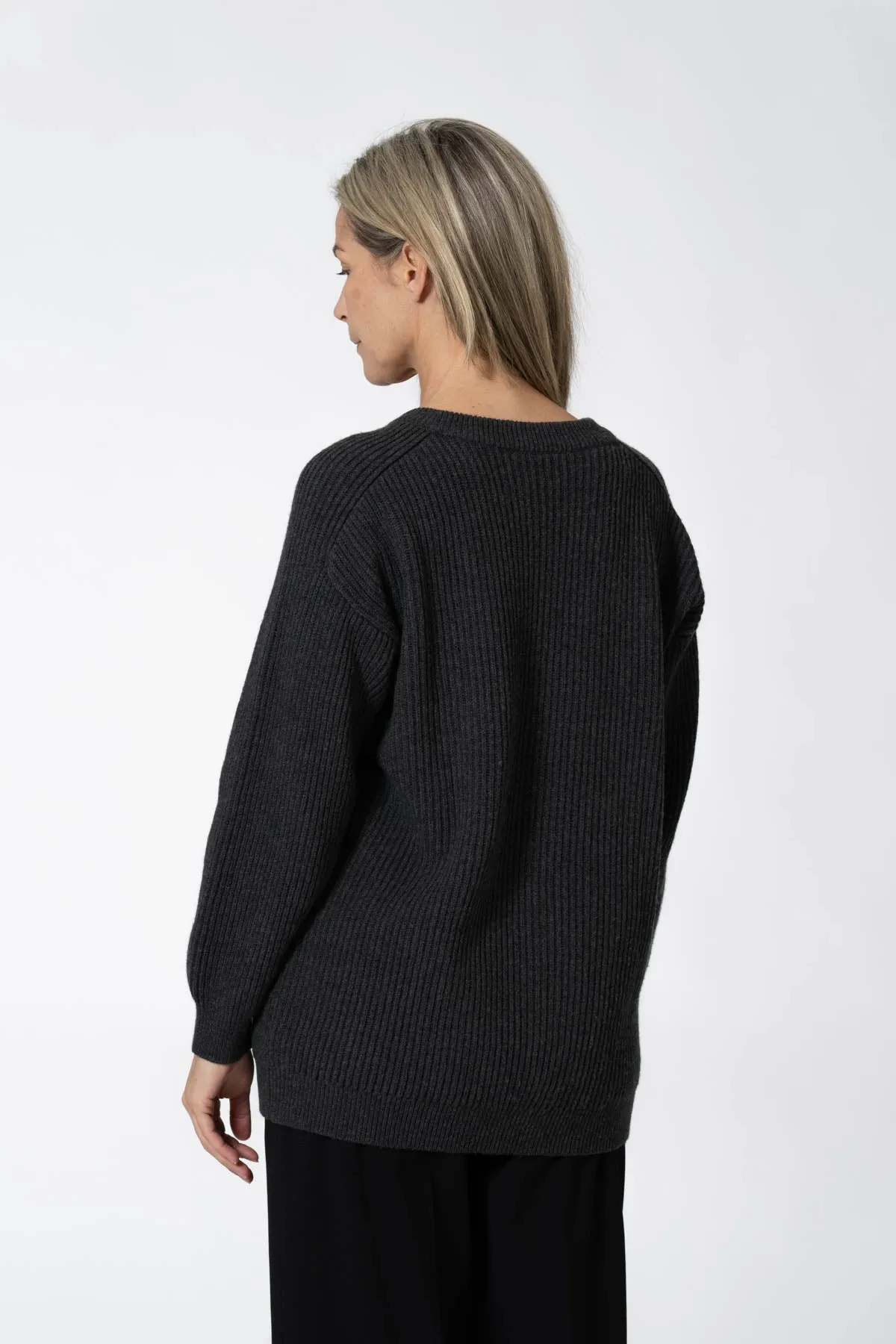 Merino Rib Cardigan in Charcoal