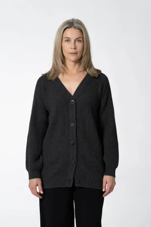 Merino Rib Cardigan in Charcoal