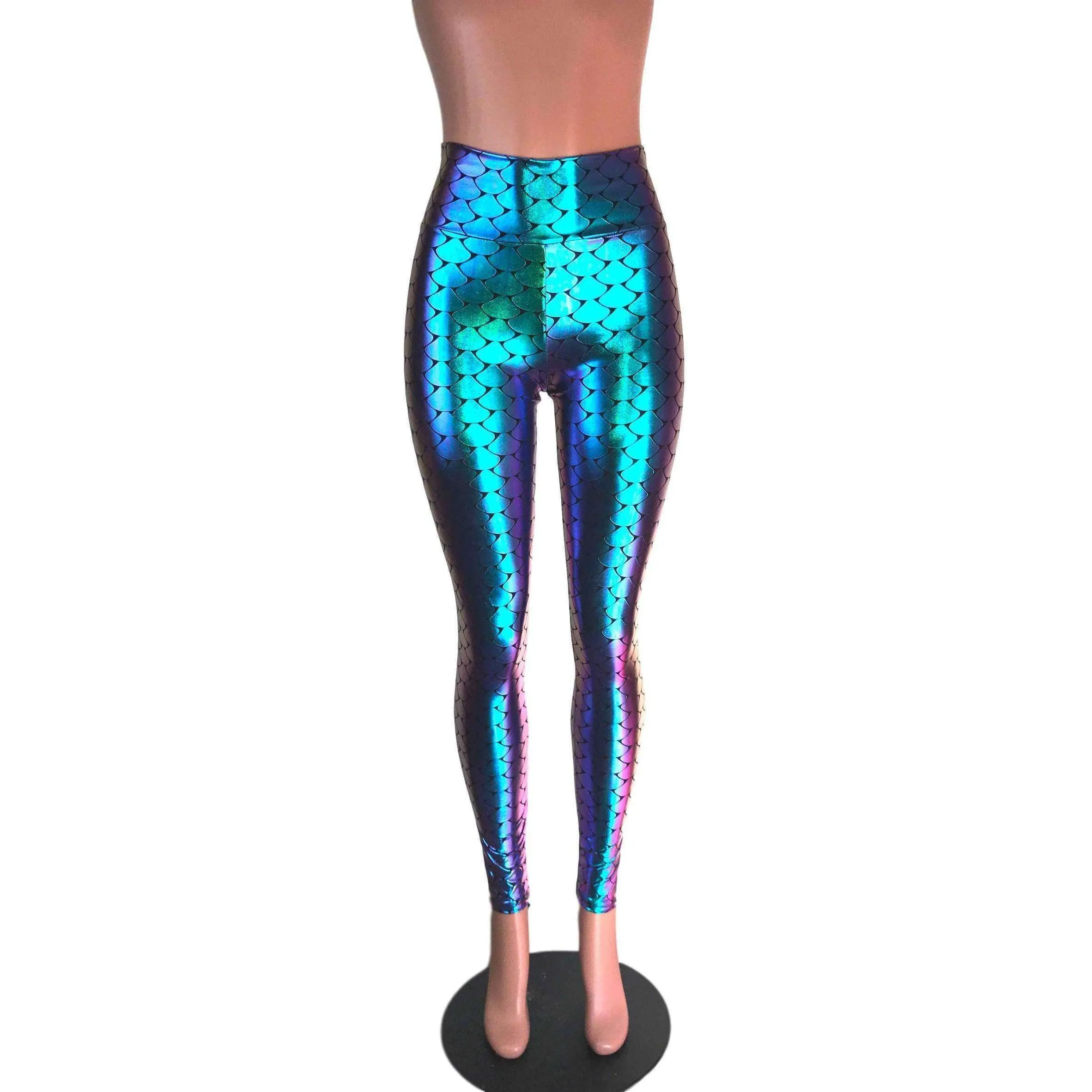 Mermaid Scale Holo Holographic High Waisted Leggings Pants