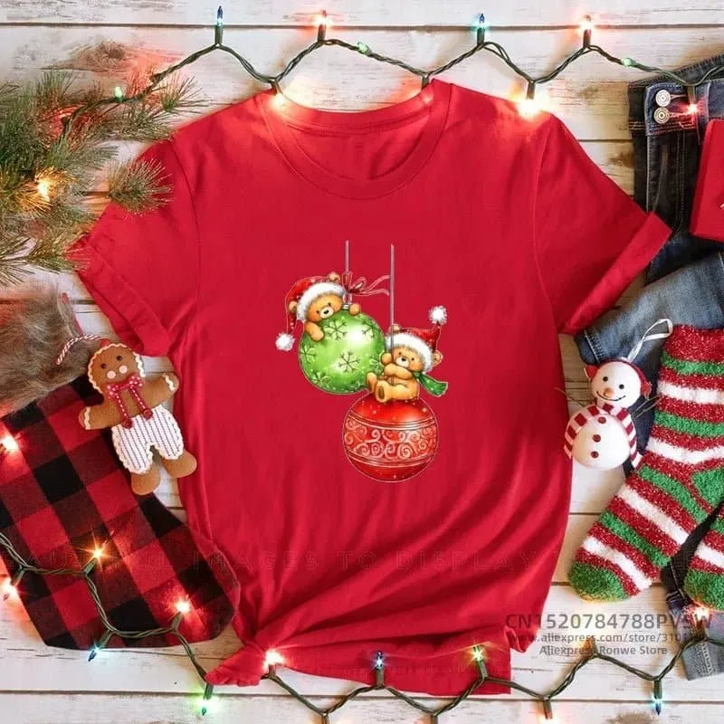 Merry Christmas Red Print T-shirts