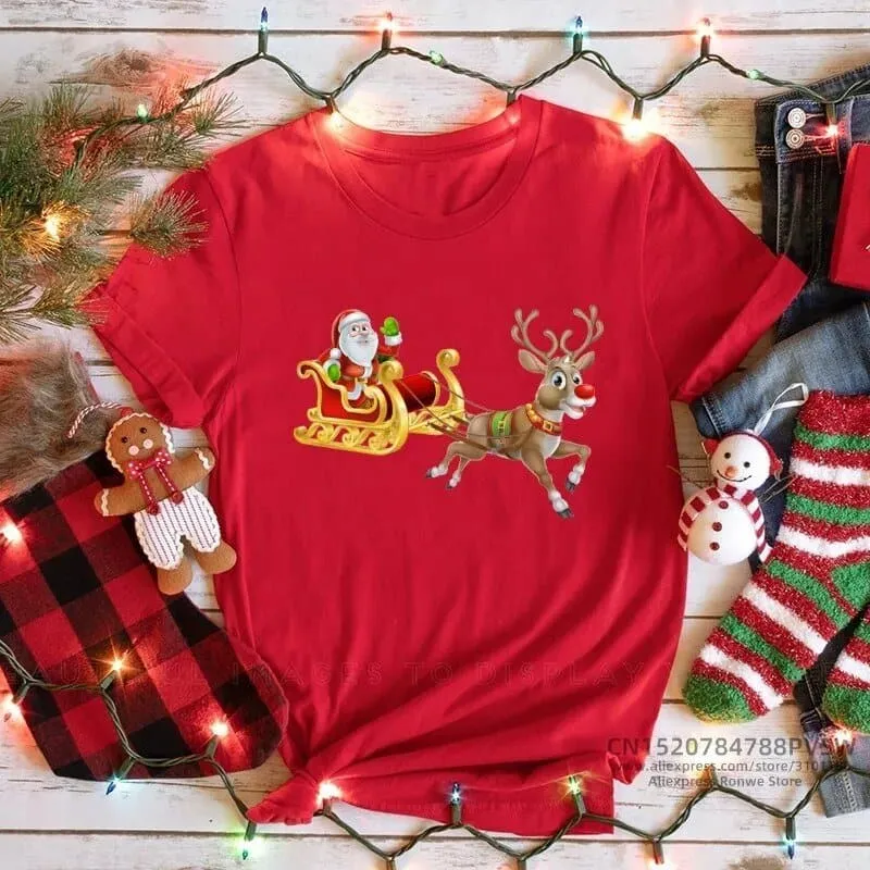 Merry Christmas Red Print T-shirts