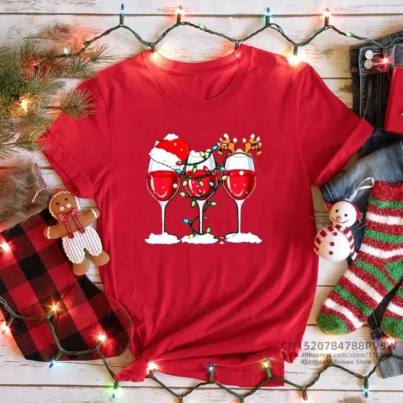 Merry Christmas Red Print T-shirts