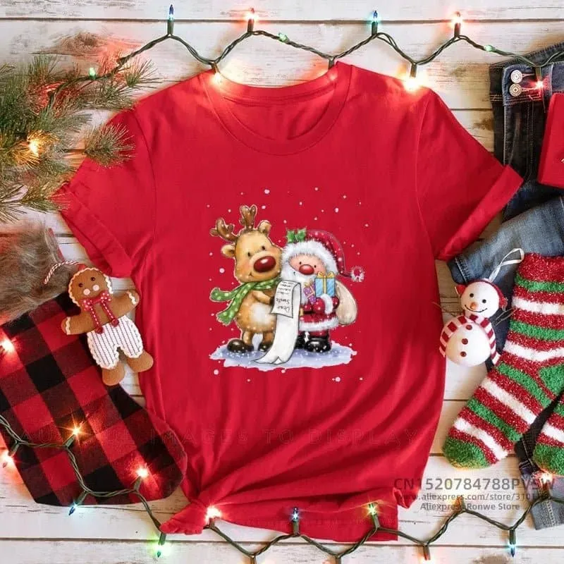 Merry Christmas Red Print T-shirts