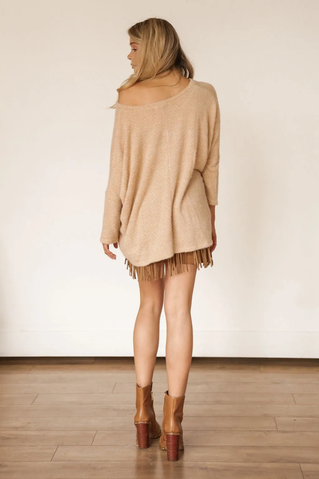 Mocha Fringe High Waisted Skirt - Only Large Left