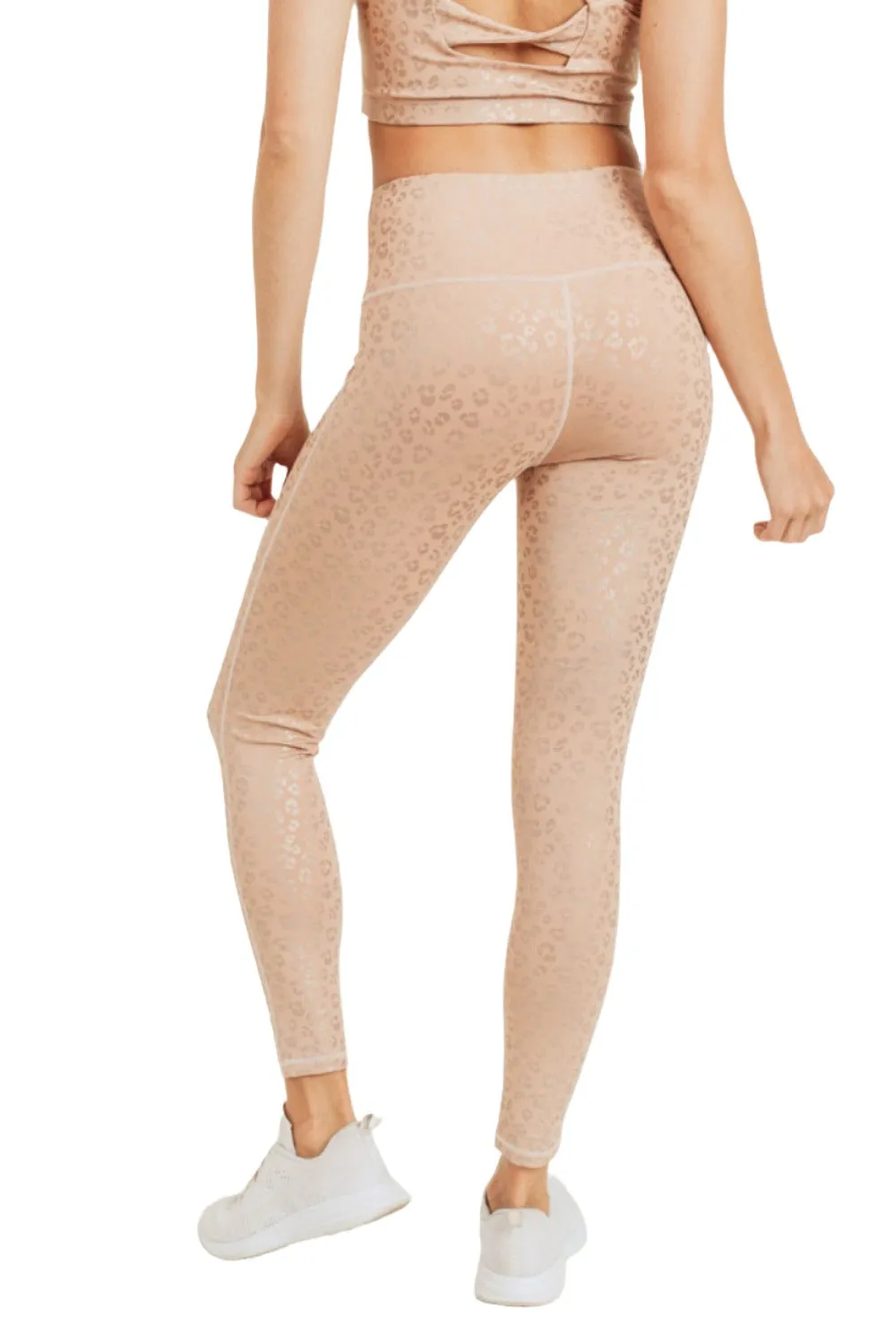 Mono B Peach Leopard Foil Print High-Waisted Leggings APH2936