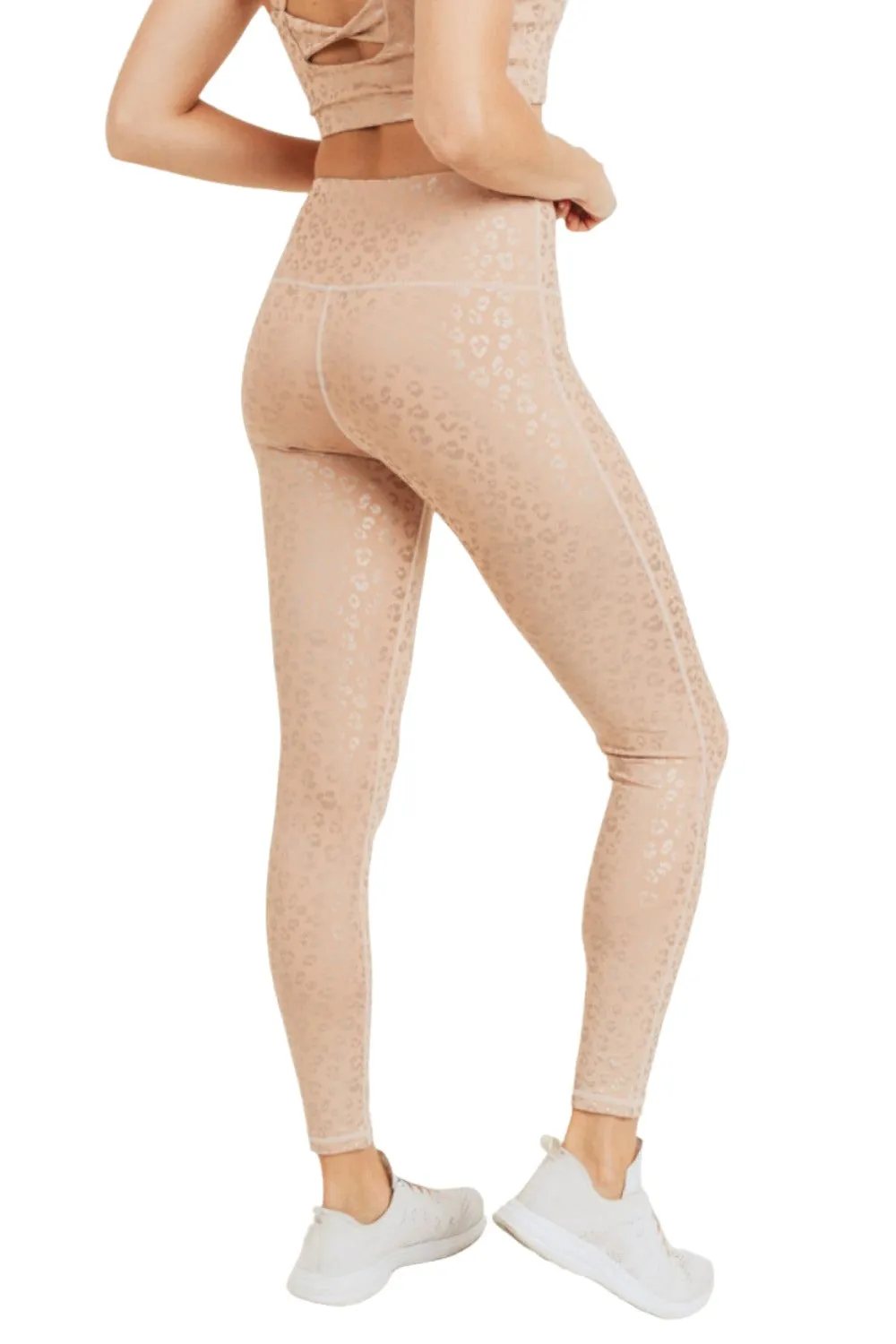 Mono B Peach Leopard Foil Print High-Waisted Leggings APH2936