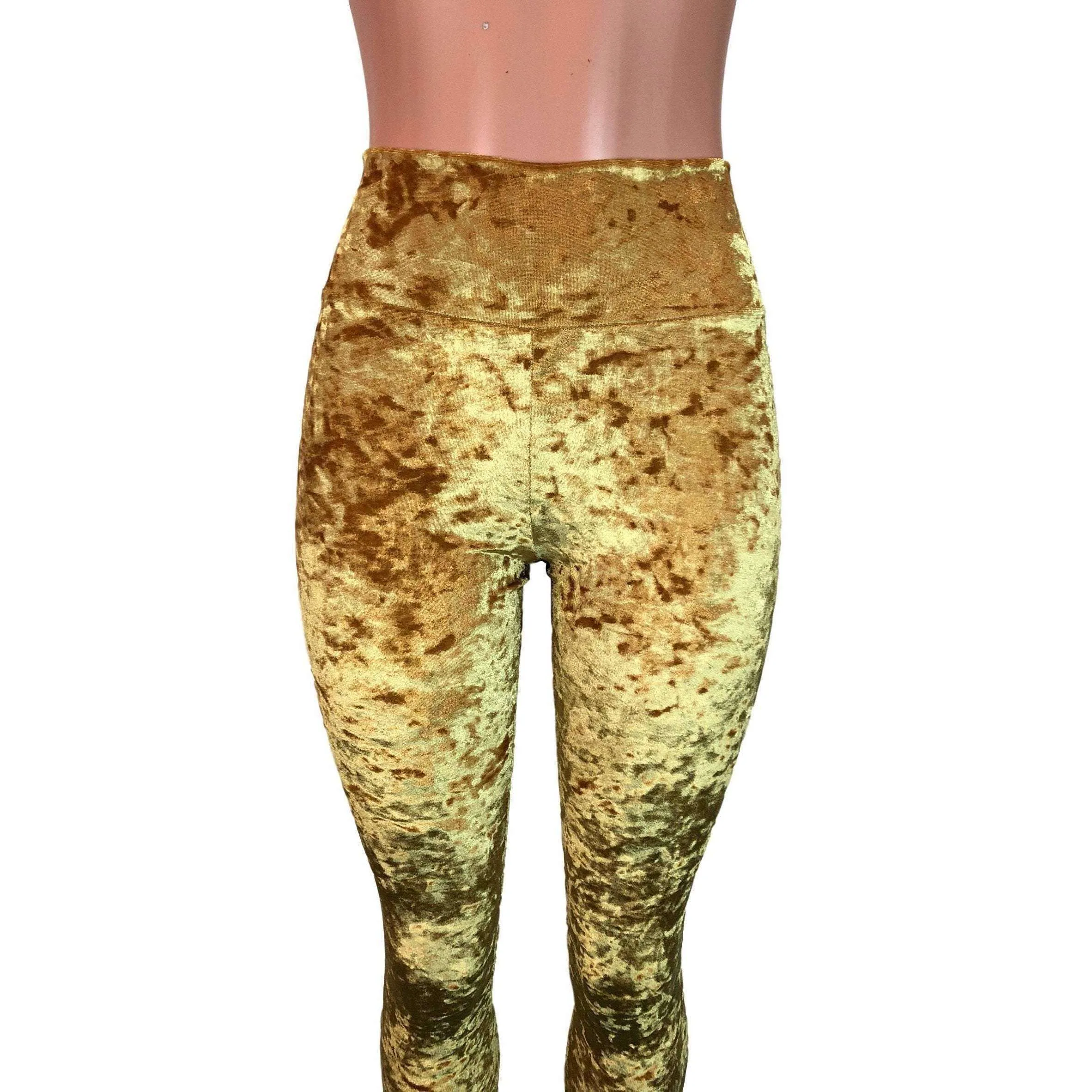 Mustard Yellow Gold Crushed Velvet High Waisted Leggings Pants