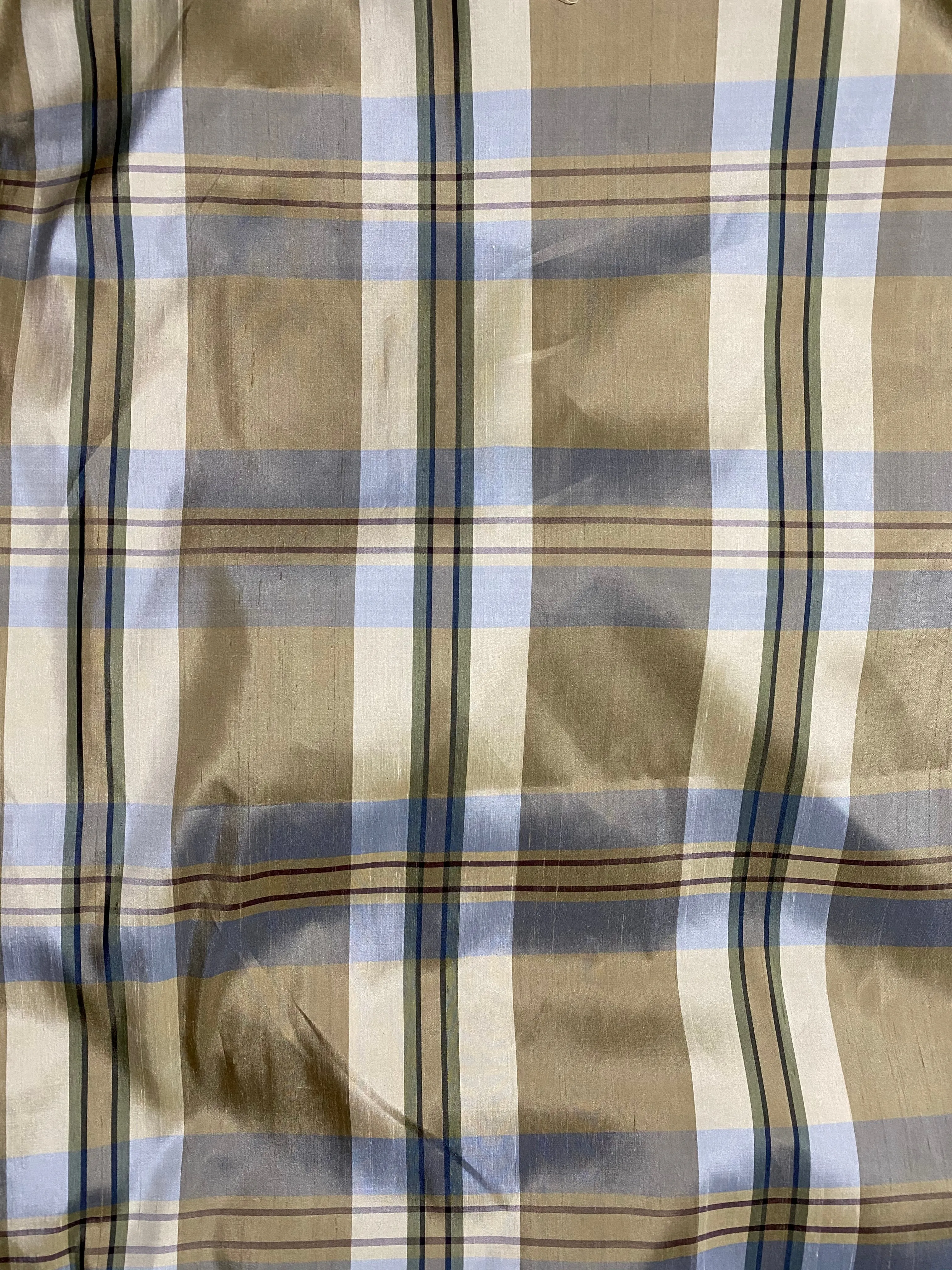 NEW Baroness Winifred 100% Silk Dupioni Taupe with Duck Egg Blue Plaid Tartan Fabric